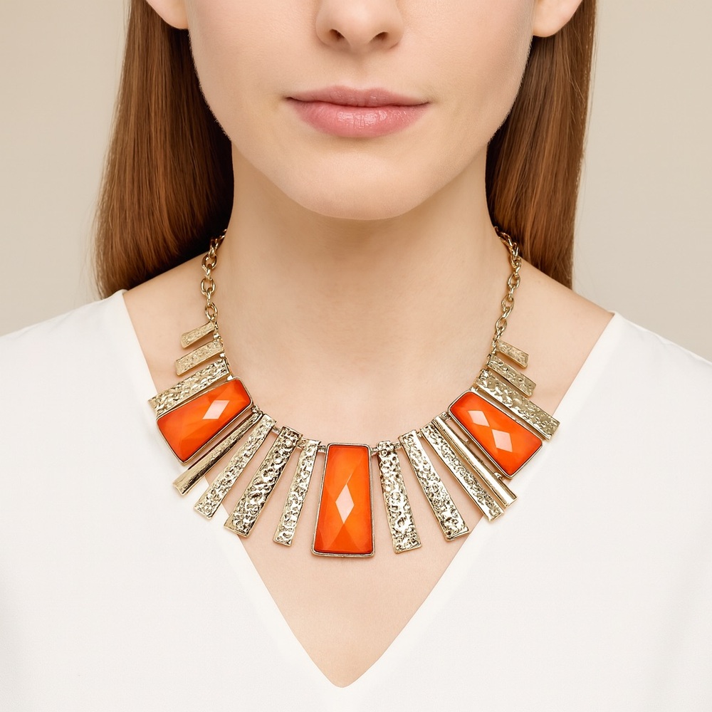 Ballet Jewelry Hammered Silver & Orange Necklace 20” Adjustable NWT